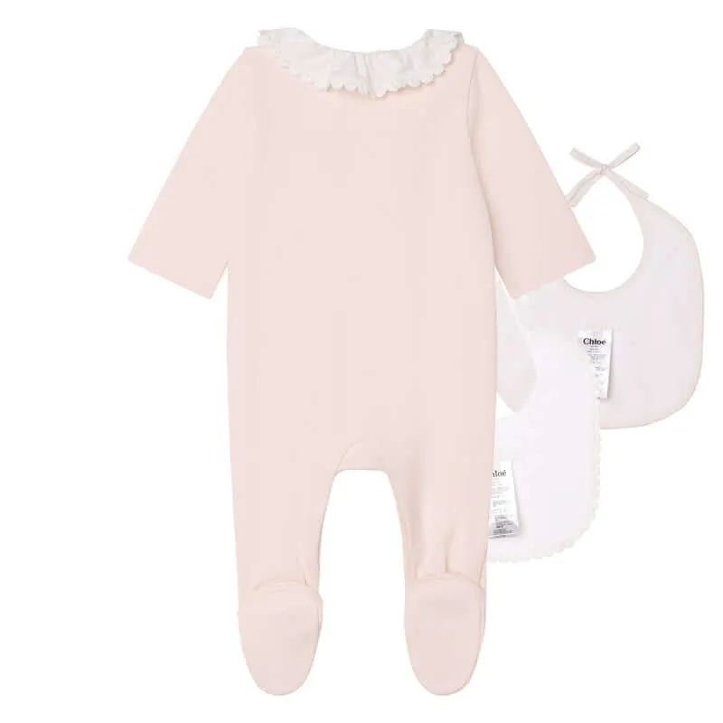 Ensemble Grenouillère et Bavoir pour Fille