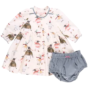 Ensemble Robe Charlie pour Bébé Fille - Manchots sur la Glace