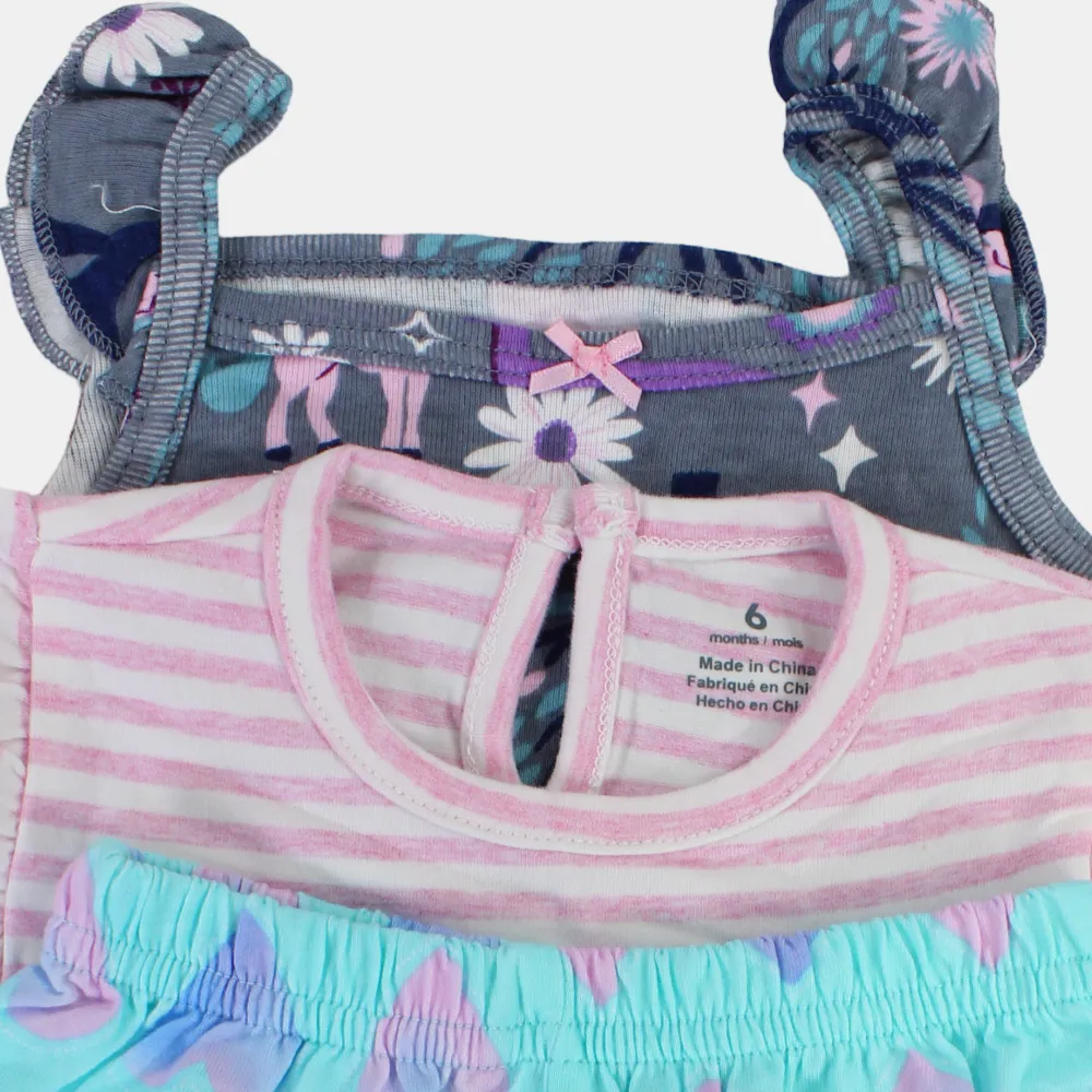 Ensemble 3 pièces en coton pour bébé fille – Rose à rayures avec motif licorne