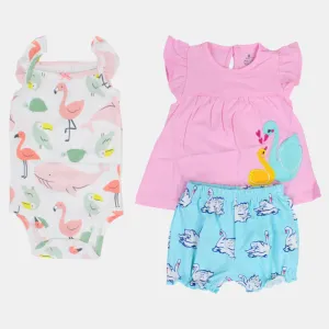 Ensemble en coton pour bébé fille – Rose avec motif cygne