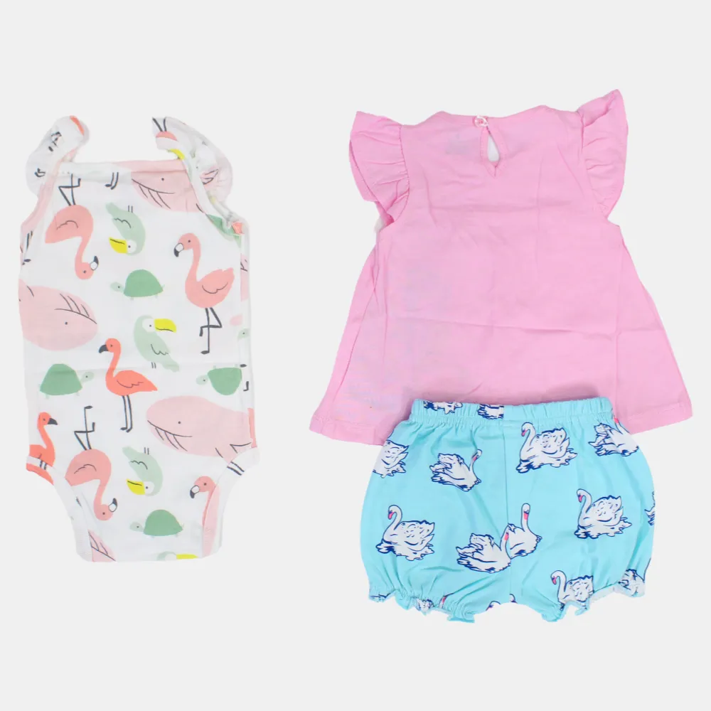 Ensemble en coton pour bébé fille – Rose avec motif cygne