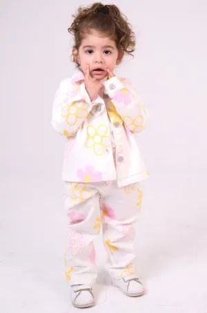 Pantalon en Gabardine pour Fillettes – Blanc cassé à Fleurs