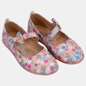 Chaussures en cuir pour bébé fille – Rose avec détails floraux