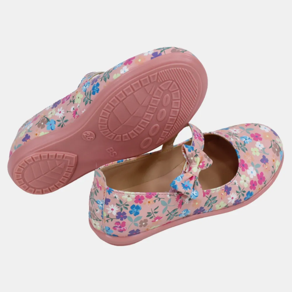 Chaussures en cuir pour bébé fille – Rose avec détails floraux