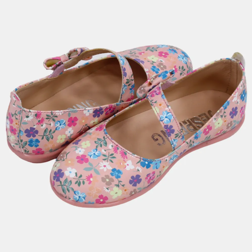 Chaussures en cuir pour bébé fille – Rose avec détails floraux