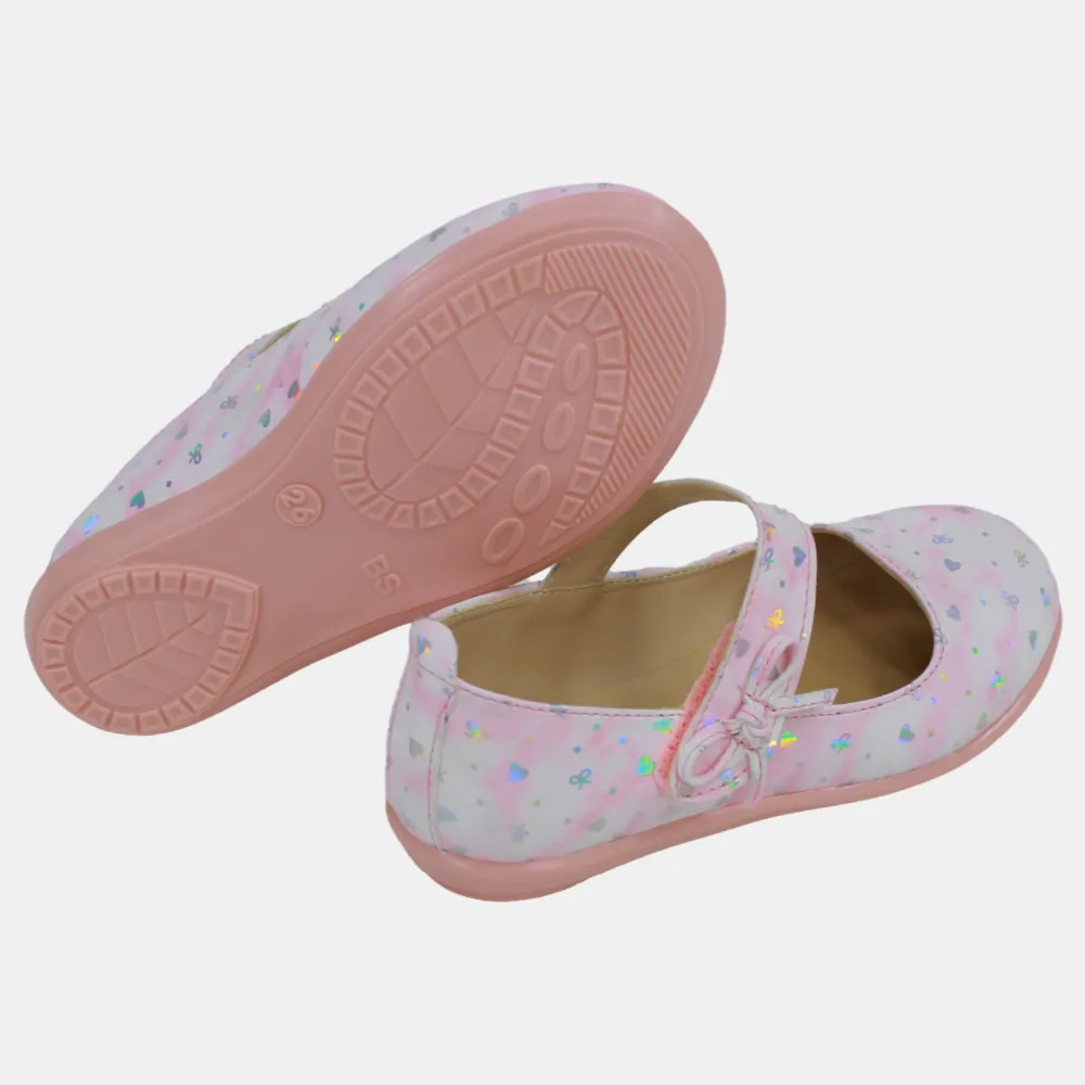Chaussures en cuir pour bébé fille – Rose avec détails en forme de cœur