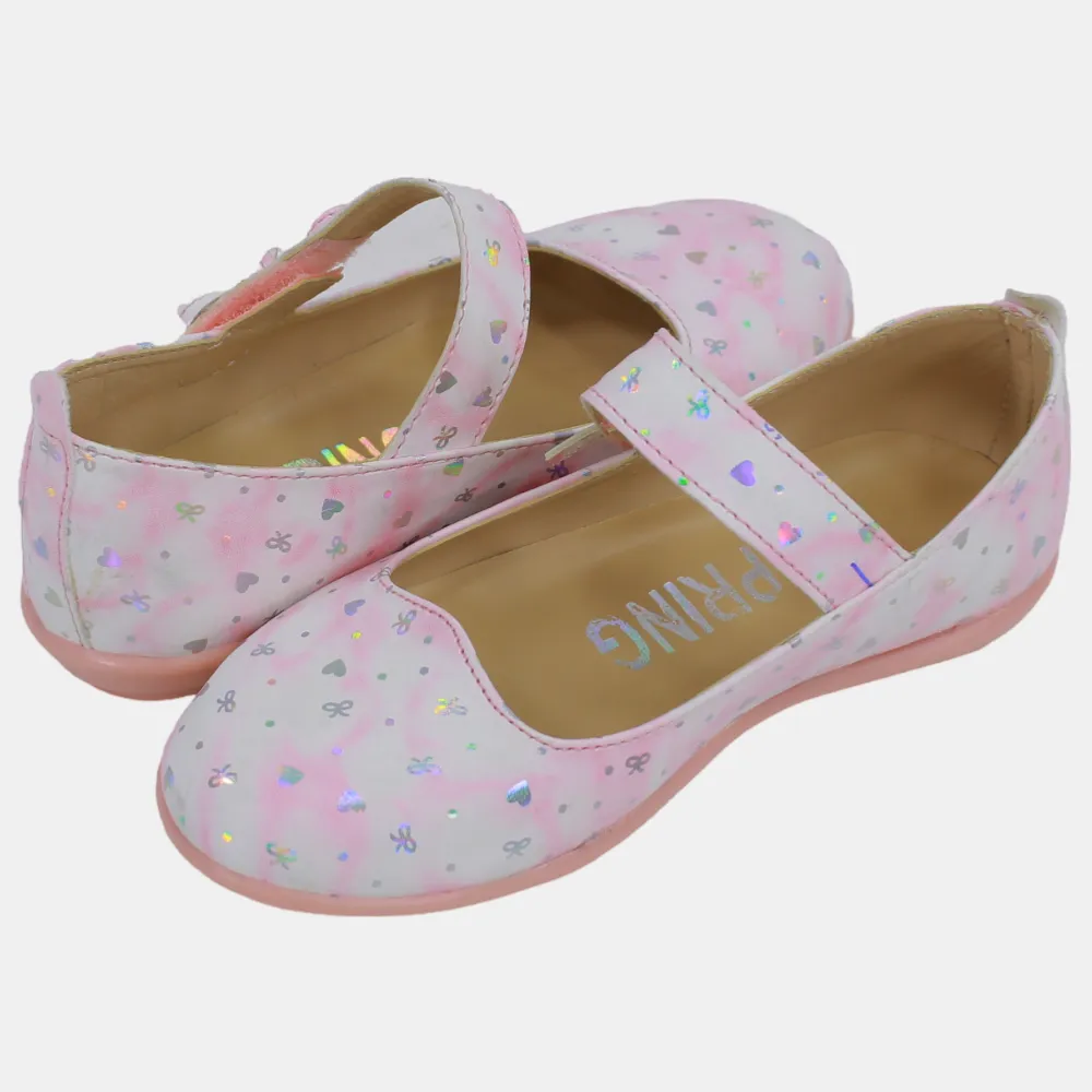 Chaussures en cuir pour bébé fille – Rose avec détails en forme de cœur