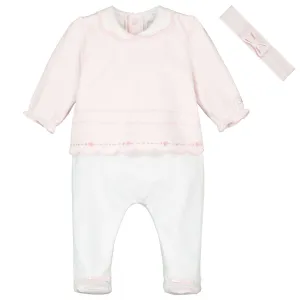 Grenouillère rose pour bébé fille & bandeau