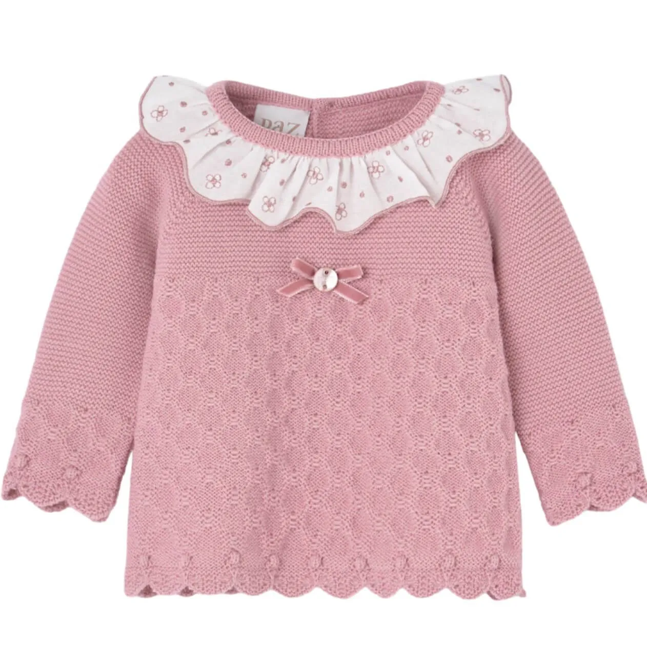Ensemble en maille fleuri rose pour bébé fille
