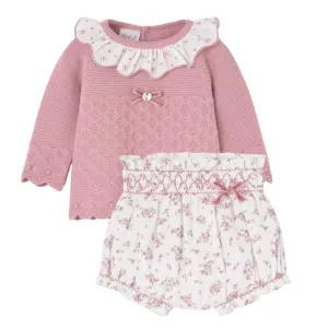 Ensemble en maille fleuri rose pour bébé fille