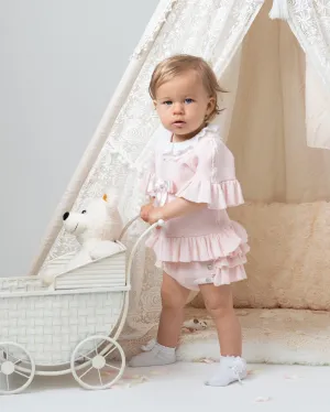 Ensemble Bloomer Tricoté à Col en Dentelle Rose pour Fillettes