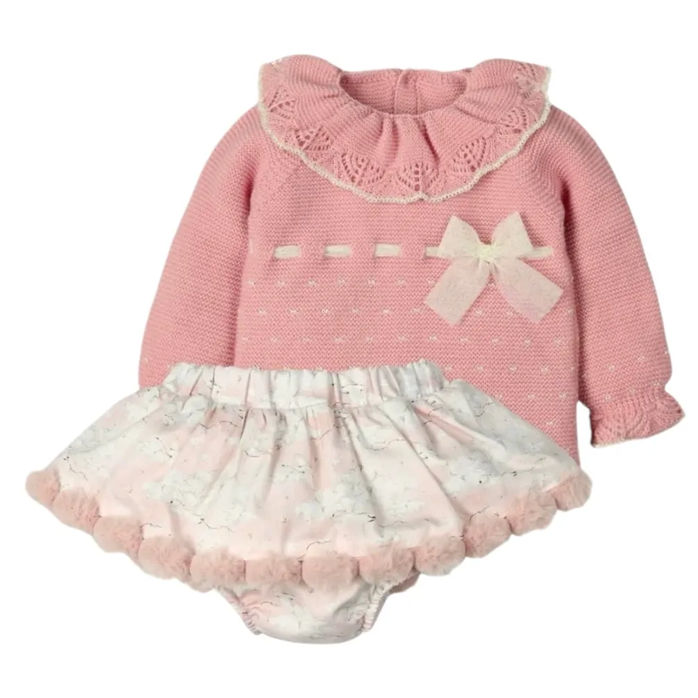 Ensemble tricoté cygne rose pour bébé fille