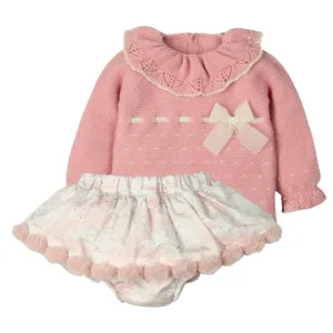 Ensemble tricoté cygne rose pour bébé fille
