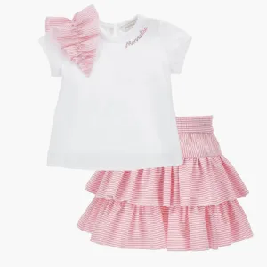 Ensemble Haut à Volants et Jupe Blanc pour Fille