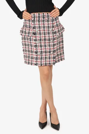 Jupe mini en tweed Balmain rouge/blanc/noir Taille 42