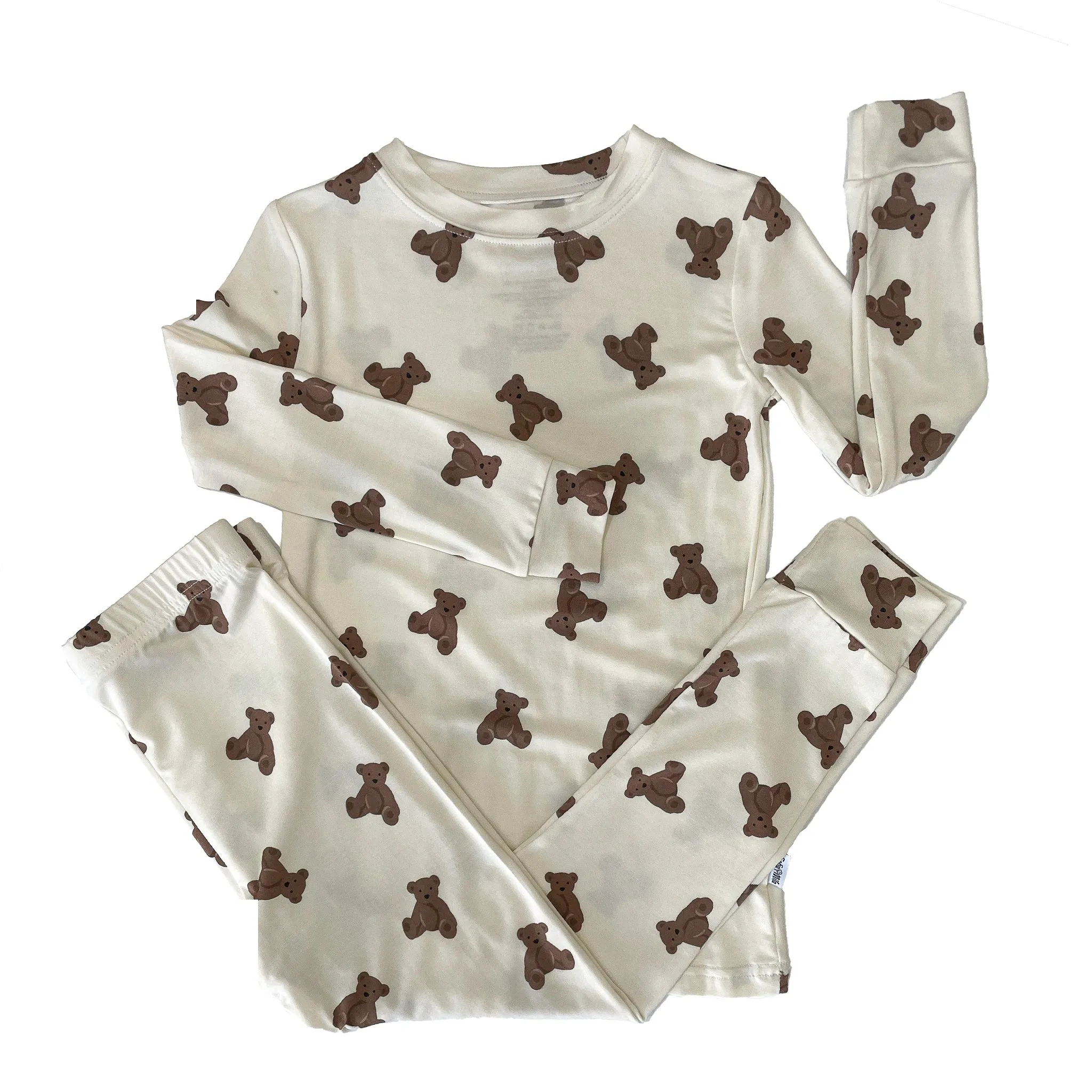 Pyjama deux pièces en bambou avec motif ours en peluche pour enfants