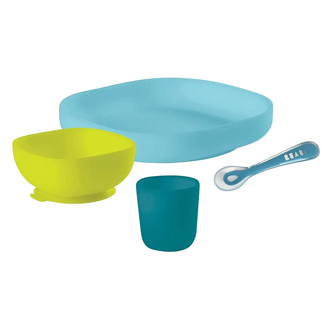 Ensemble de repas en silicone BEABA - 4 pièces (Bleu)