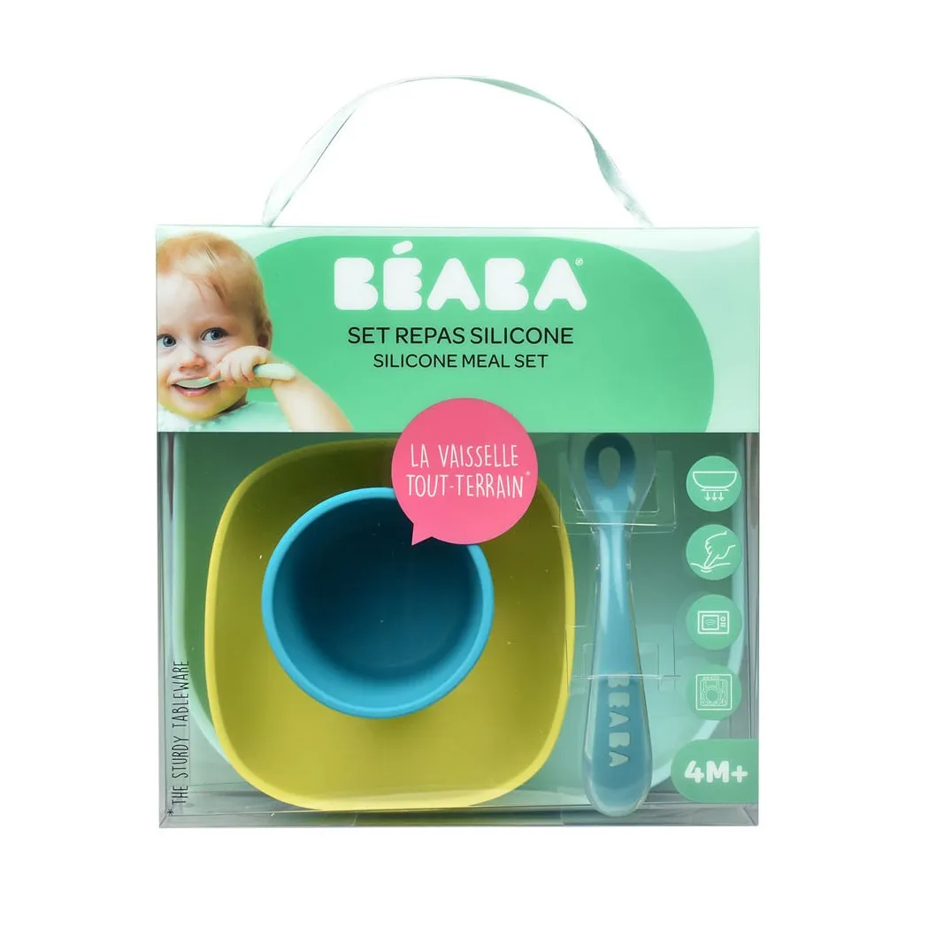 Ensemble de repas en silicone BEABA - 4 pièces (Bleu)