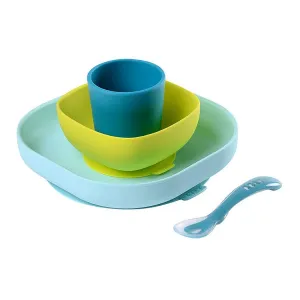 Ensemble de repas en silicone BEABA - 4 pièces (Bleu)