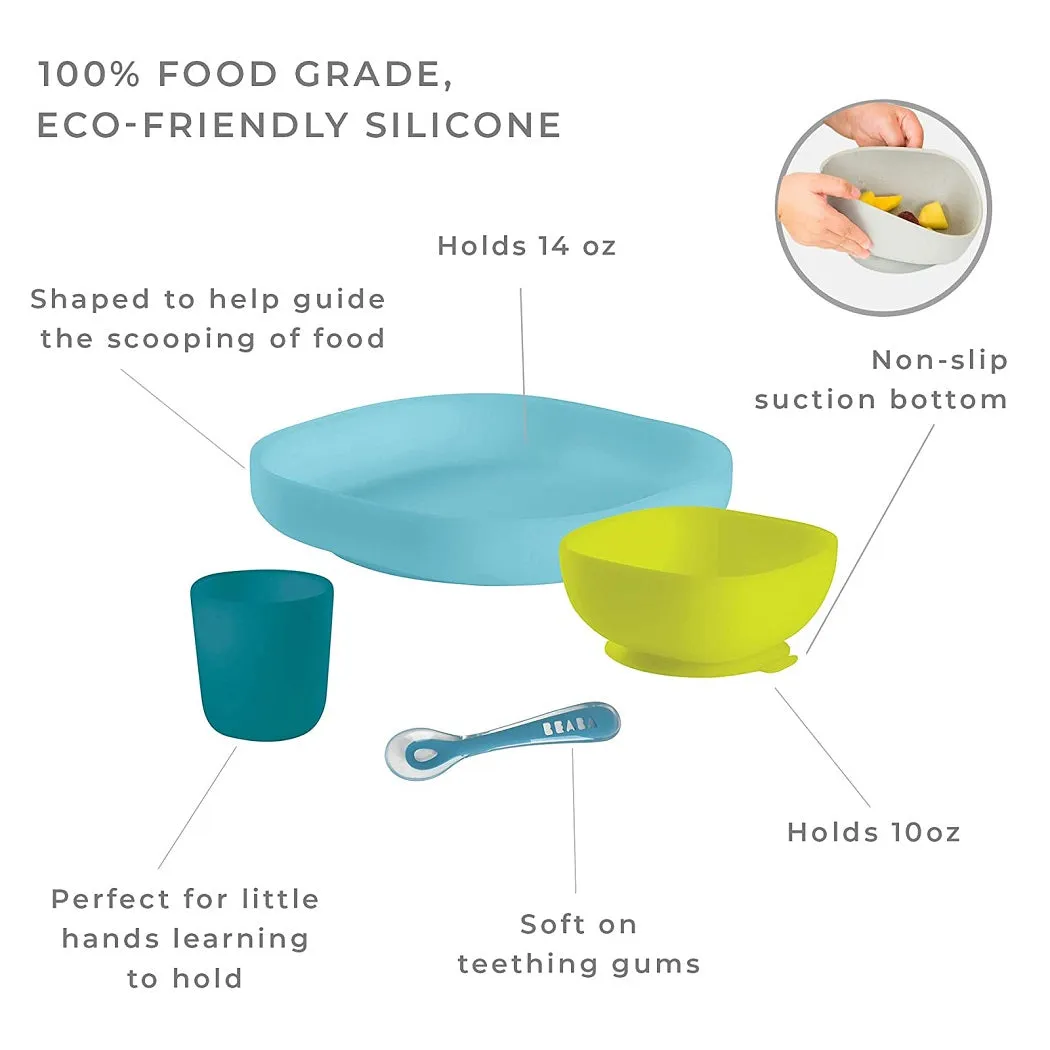 Ensemble de repas en silicone BEABA - 4 pièces (Bleu)