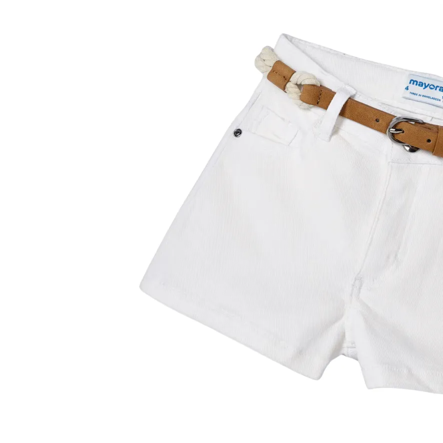 Better Cotton Shorts à Ceinture - Blanc par Mayoral - VENTE FINALE