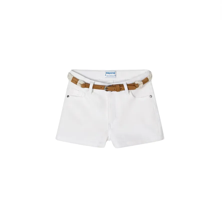 Better Cotton Shorts à Ceinture - Blanc par Mayoral - VENTE FINALE