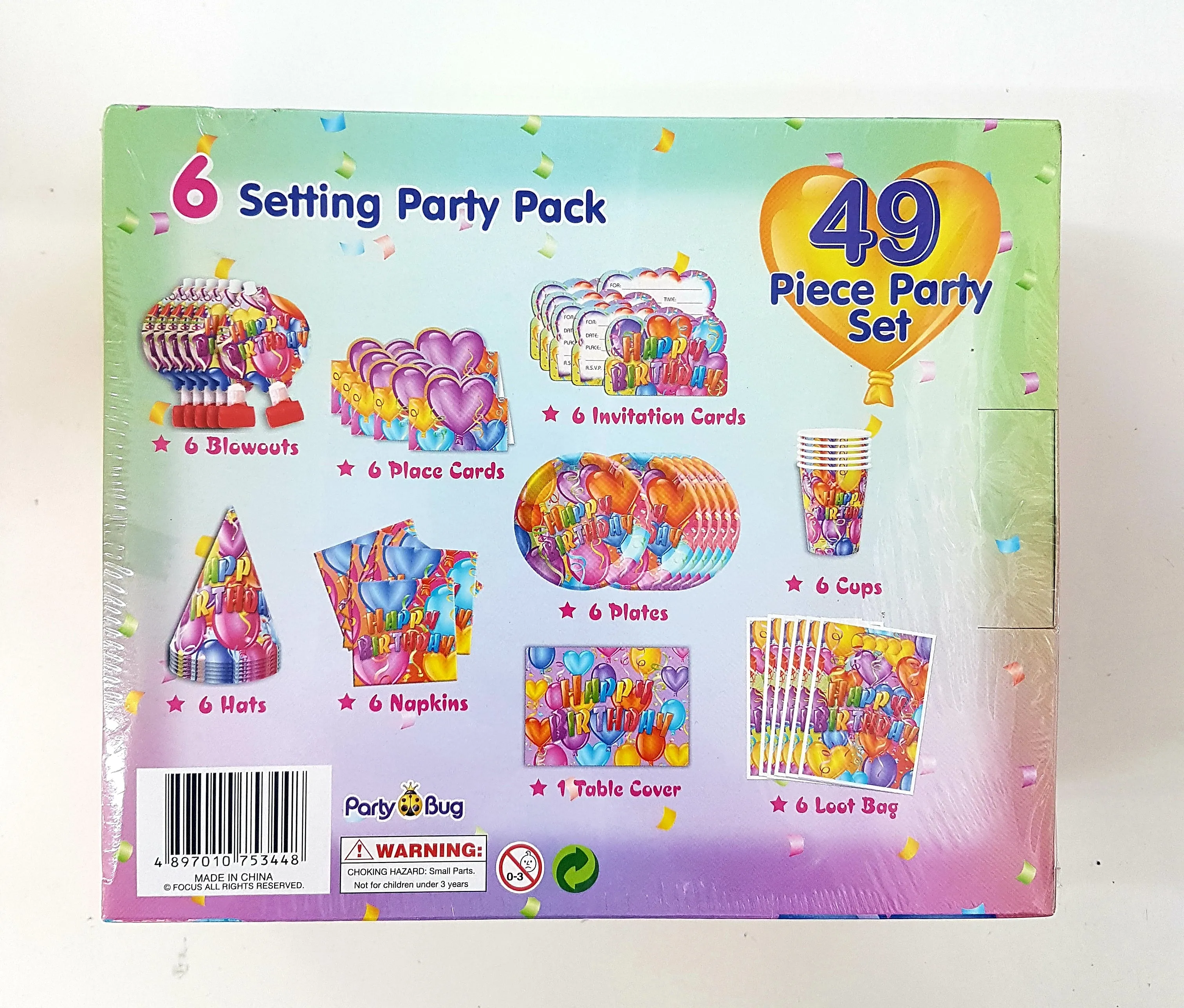 Pack de fête d'anniversaire avec 49 pièces