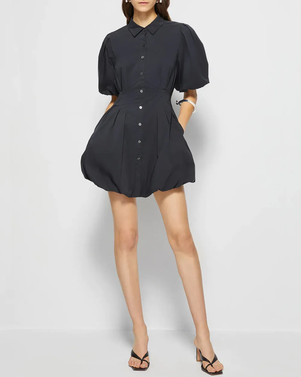 Robe mini pintuck ballon Cleo noire