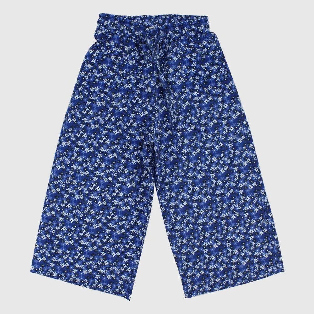 Pantalon Confortable à Fleurs Bleues