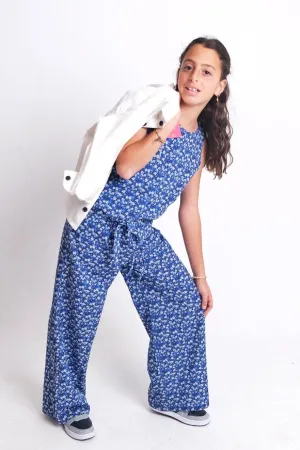 Pantalon Confortable à Fleurs Bleues