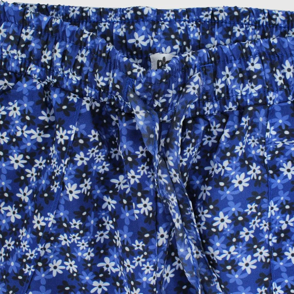 Pantalon Confortable à Fleurs Bleues