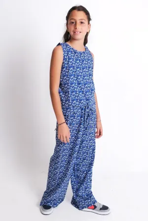 Blouse sans manches à motifs floraux bleus