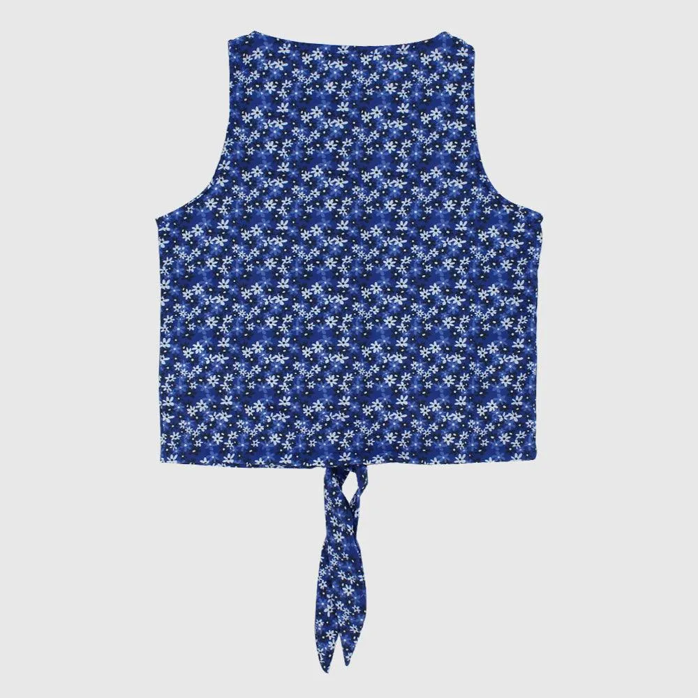 Blouse sans manches à motifs floraux bleus