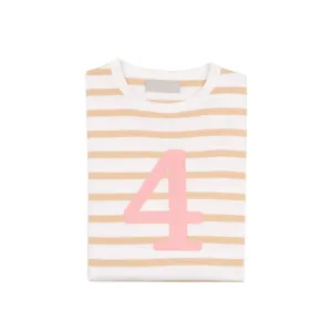 Bob & Blossom : T-shirt numéro 4 rayé breton blanc et biscuit rose