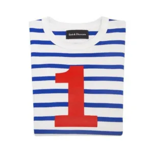 Bob & Blossom : T-shirt numéro 1 à rayures bleu français et blanc crème