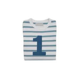 Bob & Blossom : T-shirt numéro 1 rayé breton bleu océan et blanc