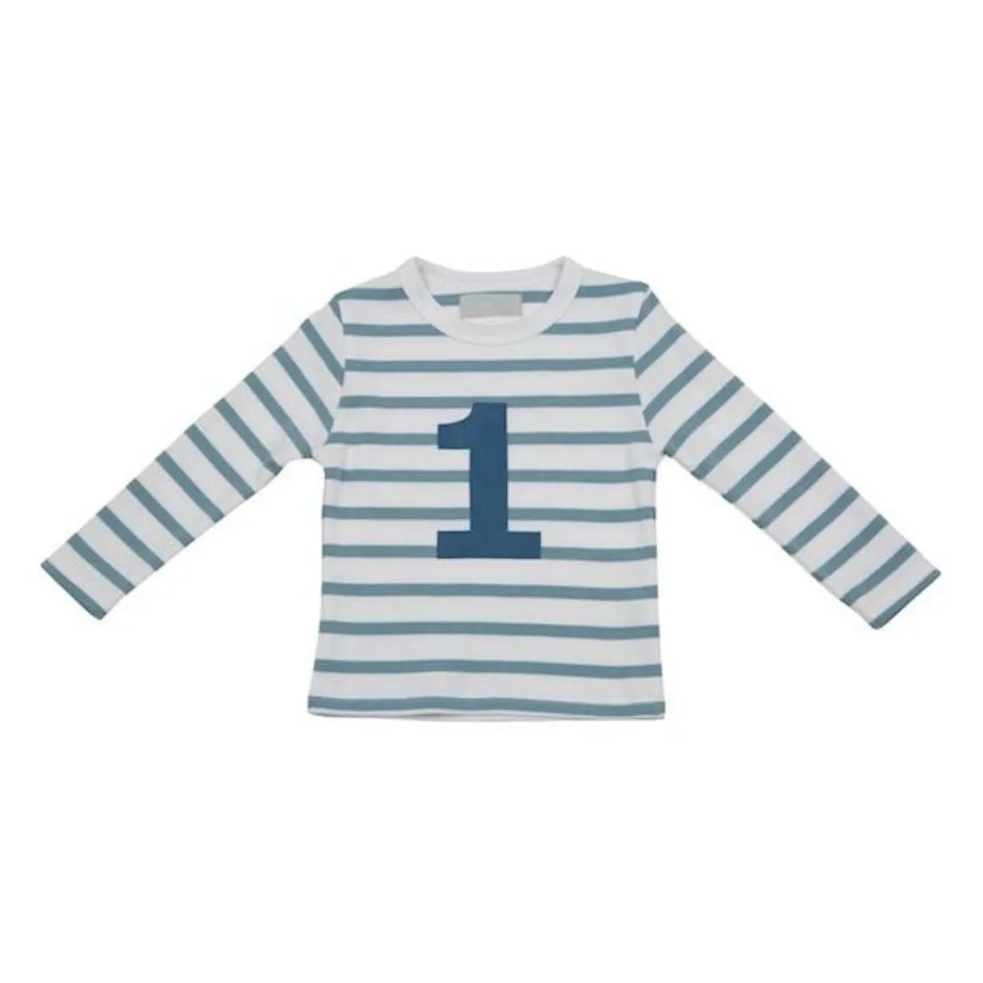 Bob & Blossom : T-shirt numéro 1 rayé breton bleu océan et blanc