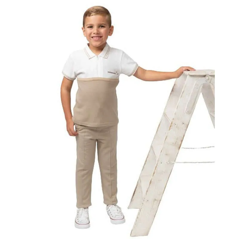 Ensemble Polo Zip Beige pour Garçons
