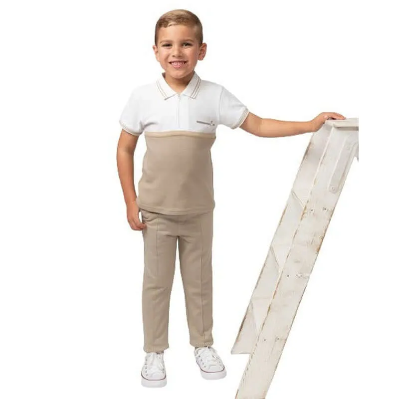 Ensemble Polo Zip Beige pour Garçons
