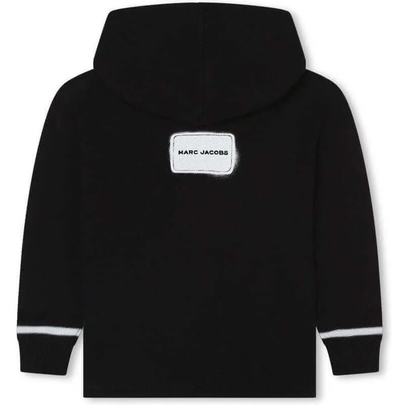 Pull à capuche noir et blanc avec effet spray pour garçons