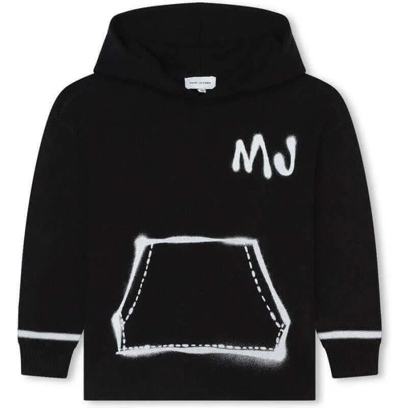 Pull à capuche noir et blanc avec effet spray pour garçons