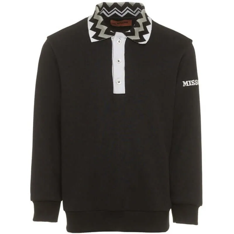 Pull en coton noir à col polo pour garçons