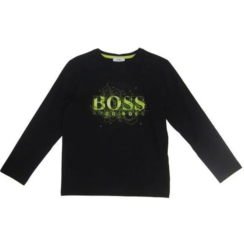 T-shirt à manches longues pour garçons avec logo néon noir