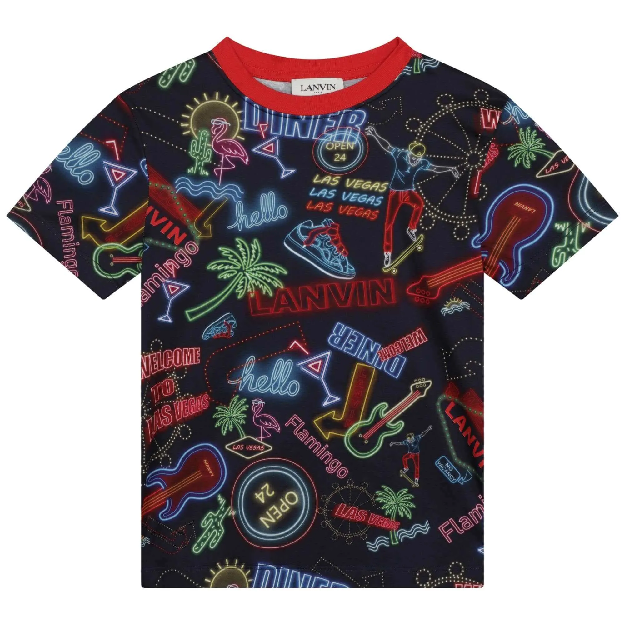 T-shirt noir pour garçons avec impression néon