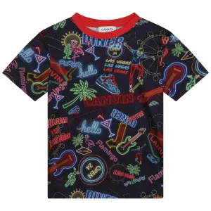 T-shirt noir pour garçons avec impression néon
