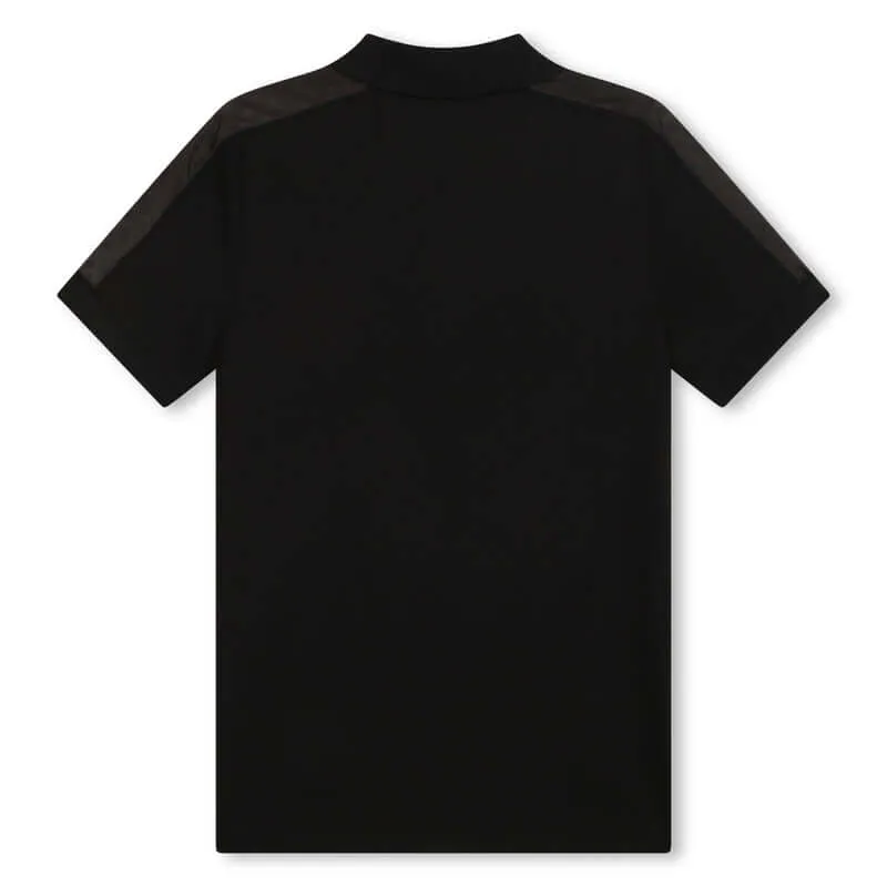 Polo à manches courtes noir pour garçons avec monogramme