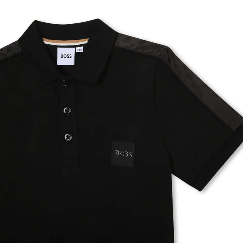 Polo à manches courtes noir pour garçons avec monogramme