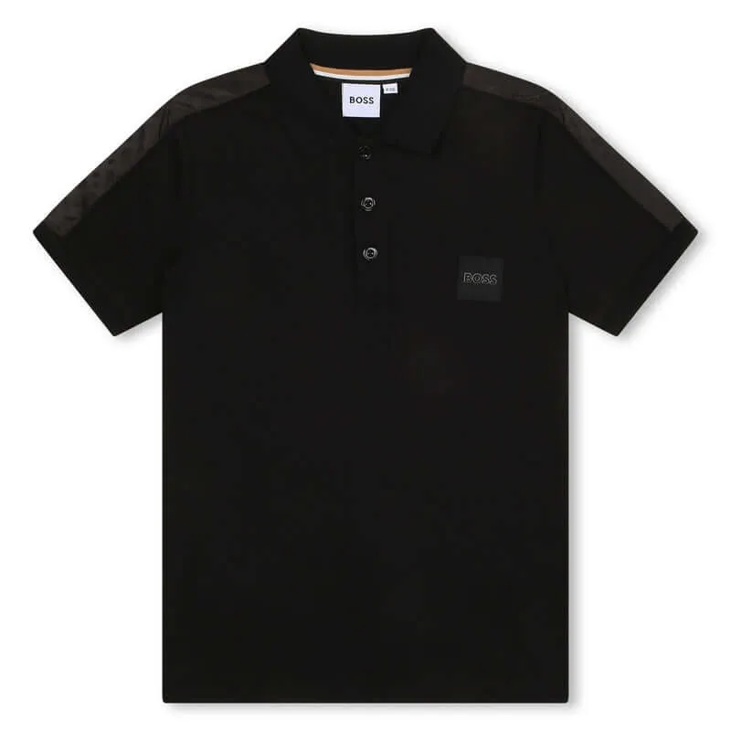 Polo à manches courtes noir pour garçons avec monogramme