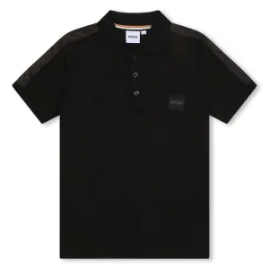 Polo à manches courtes noir pour garçons avec monogramme