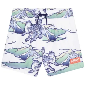 Short de bain pour garçons avec logo tigre bleu et blanc